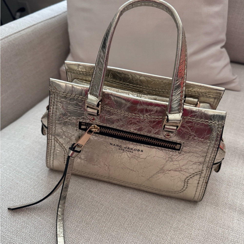Marc Jacobs Metallic Silver Leather Top-Handle Satchel